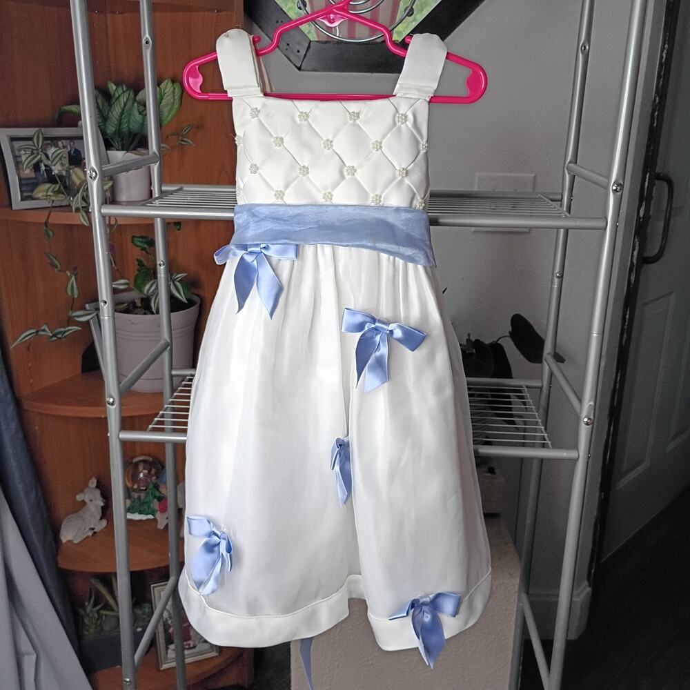 Dress Cinderella White And Blue Bows Girl Size 2T